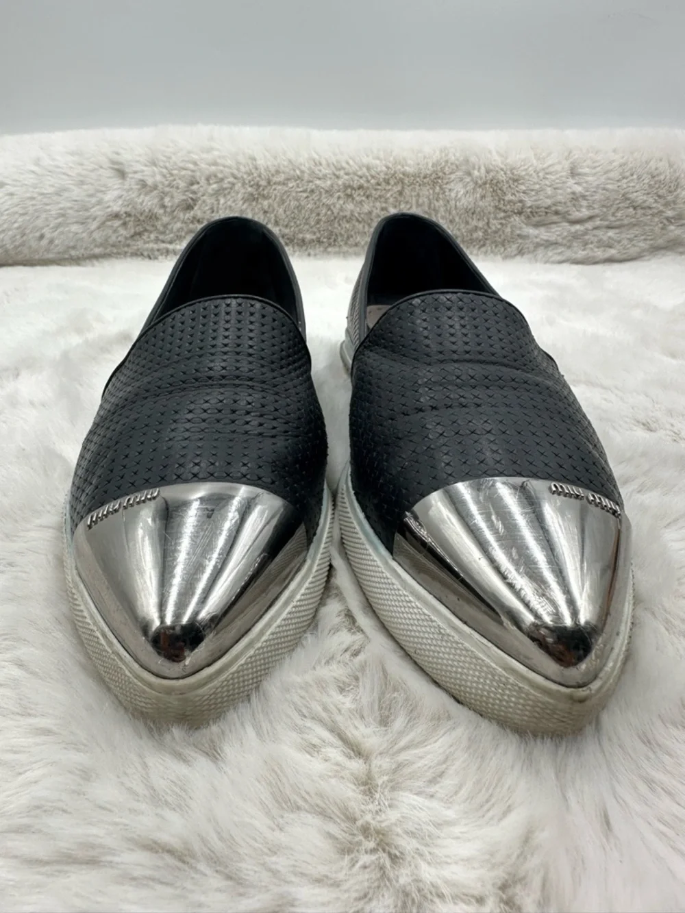 Miu Miu Platform Perforated Leather Metal Cap Toe Sneakers size 39 US 9 - Picture 4 of 12